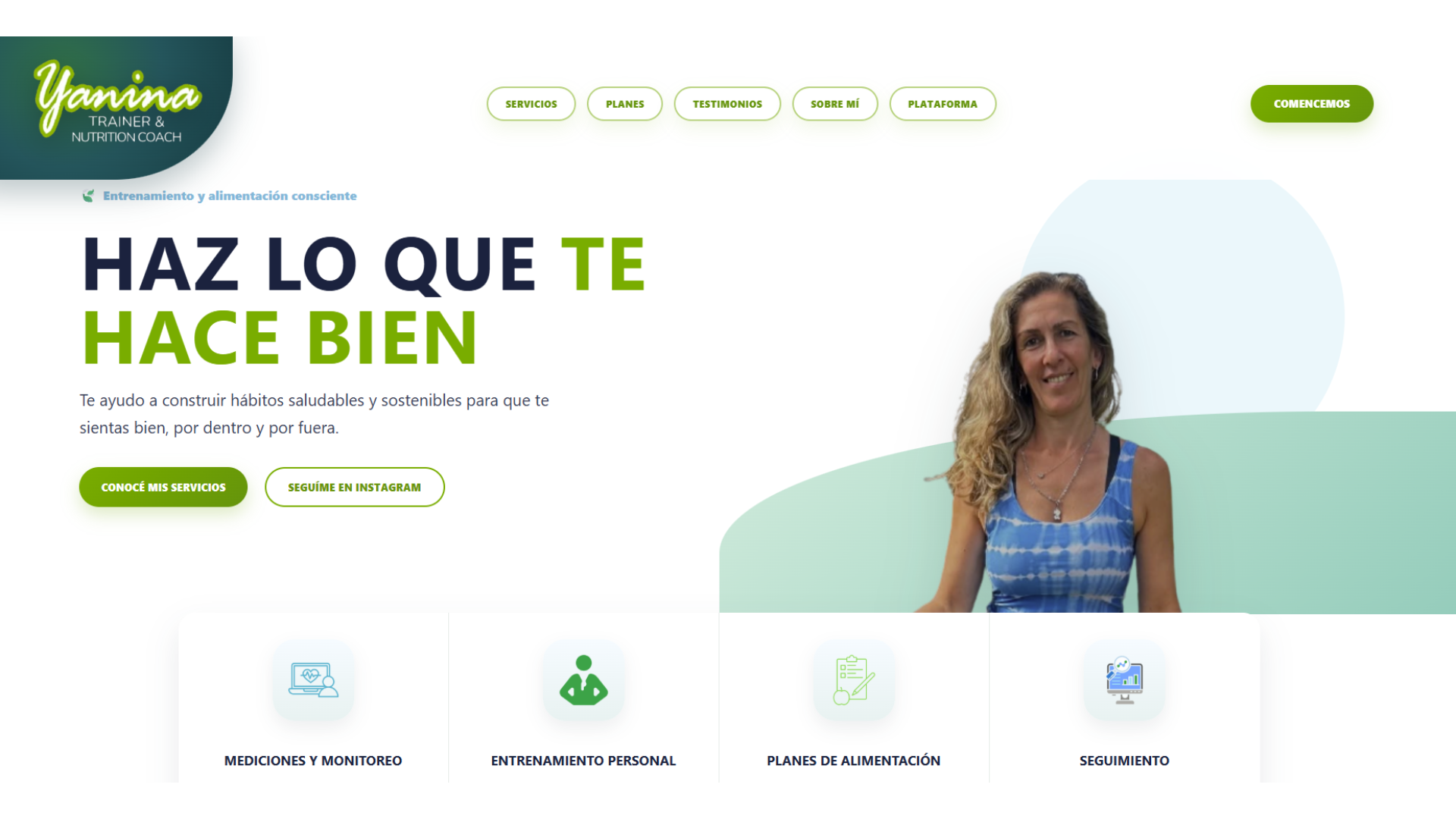 Yanina Trainer website home page mockup